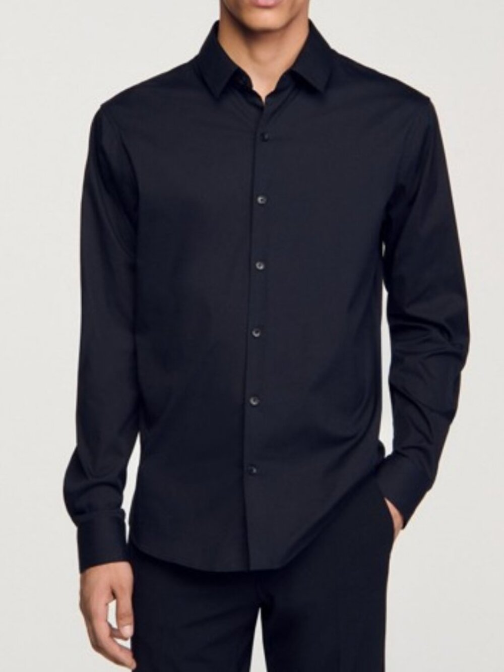 Sandro Paris long sleeve button down cotton shirt black men's size 41